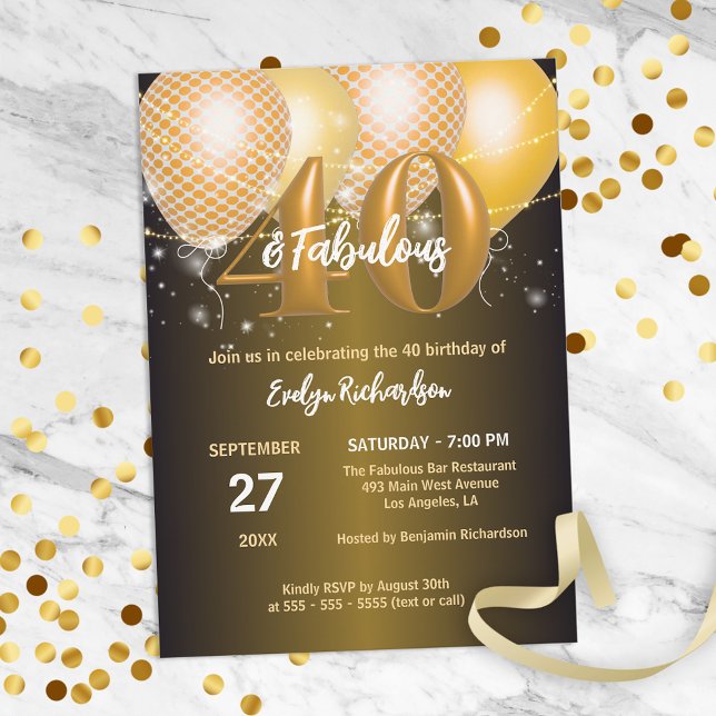 Invitación Globos de oro brillante Fabuloso Fiesta de cumplea (Subido por el creador)