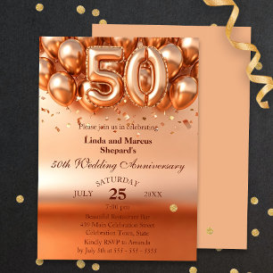 Invitación Globos de oro brillantes 50 años de Boda