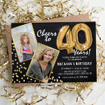 Invitación Globos de oro Chalkboard 2 Foto 40 cumpleaños<br><div class="desc">¡Celebrando el GRAN 40! Estas invitaciones te permiten subir una foto antes y después del hombre o mujer de cumpleaños en un marco dorado, con el título '¡Saludos a 40 años!'. Con un fondo rústico de pizarra, globos de helio de número dorado, flecks purpurinas de oro falsos y una plantilla...</div>