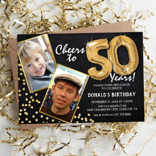 Invitación Globos de oro Chalkboard 2 Foto 50 cumpleaños