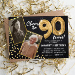 Invitación Globos de oro Chalkboard 2 Foto 90 cumpleaños<br><div class="desc">Celebra el hito de entrar a los magníficos años 90 con estas 'Invitaciones de cumpleaños 90 de los Globos de Oro Chalkboard'. Enriquecedor con un marco rústico en el pizarrón y brillantes toques de purpurina de oro, que le invitan a exuberar el encanto vintage y la elegancia moderna. Sube una...</div>