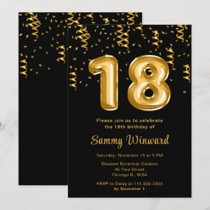 Invitación Globos de oro de 18 años con Confetti