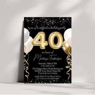 Invitación Globos de oro de 40 años en negro