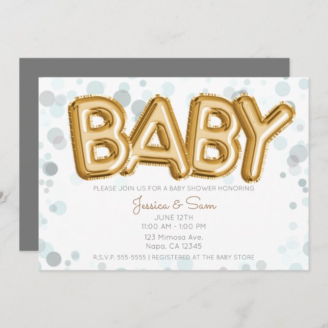 Invitación Globos de oro de Baby Shower puntos modernos de co (Anverso / Reverso)
