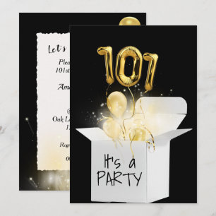 Invitación Globos De Oro De Cumpleaños 101 En Caja Blanca