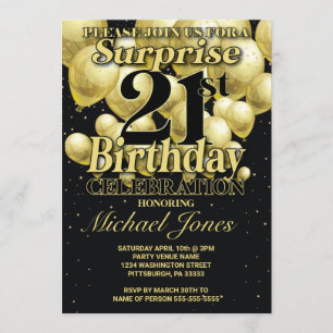 Invitación Globos de Oro de cumpleaños número 21
