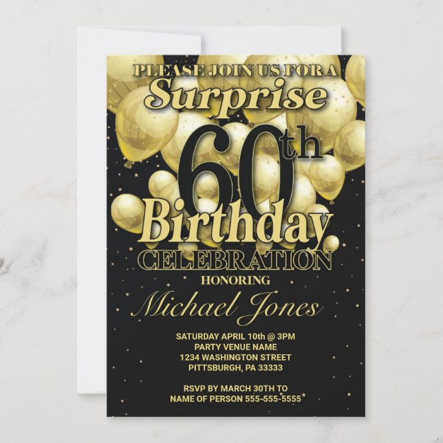 Invitación Globos de Oro de cumpleaños número 60 (Anverso)
