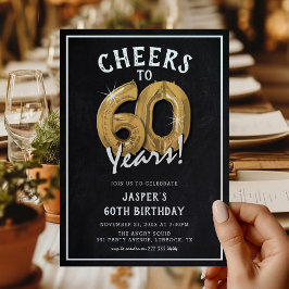 Invitación Globos de Oro de Pizarra Rústica Cumpleaños 60