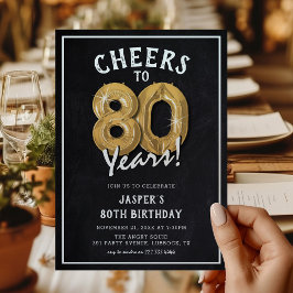 Invitación Globos de Oro de Pizarra Rústica Cumpleaños 80