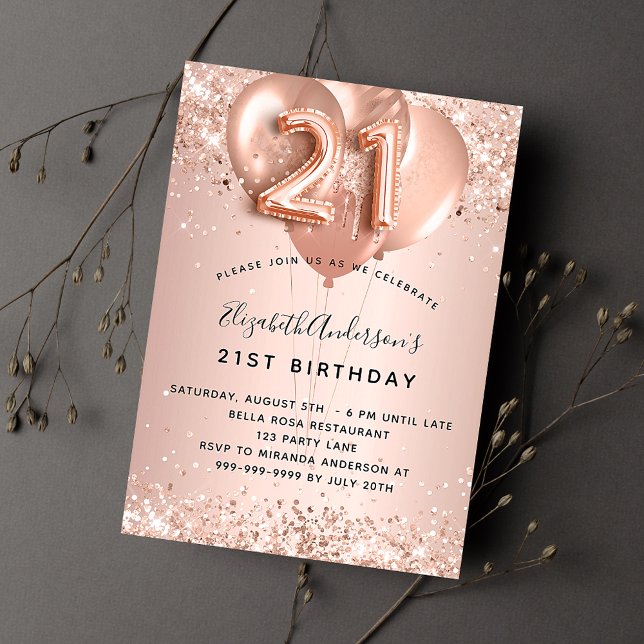 Invitación Globos de oro de rosa de 21 años (Subido por el creador)