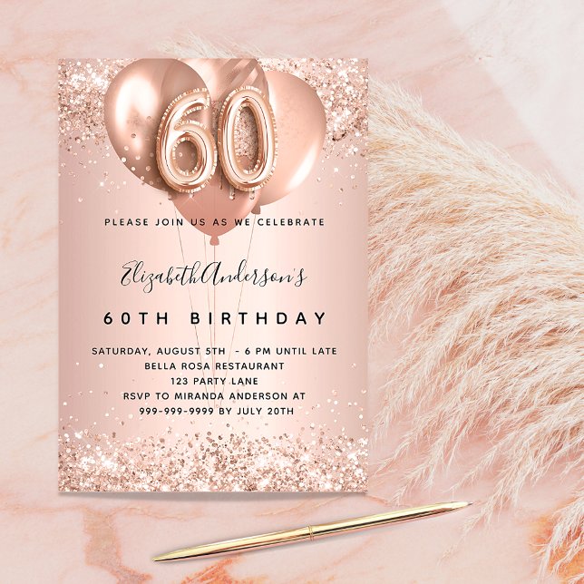 Invitación Globos de oro de rosa de 60 años (Subido por el creador)