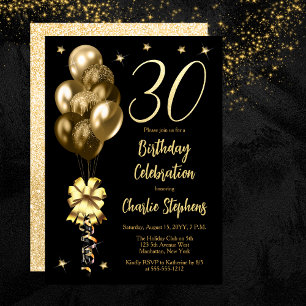 Invitación Globos de oro elegantes en Fiesta de cumpleaños 30