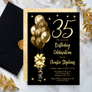 Invitación Globos de oro elegantes en fiesta de cumpleaños 35