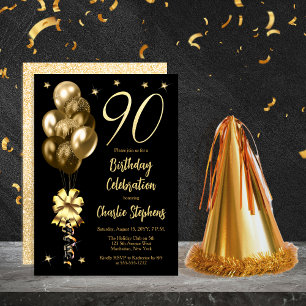 Invitación Globos de oro elegantes en fiesta de cumpleaños 90