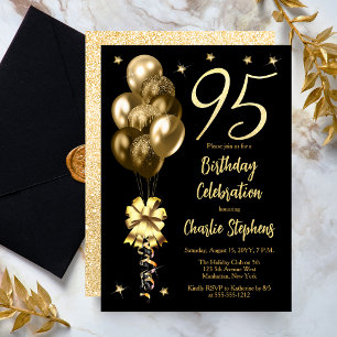 Invitación Globos de oro elegantes en fiesta de cumpleaños 95