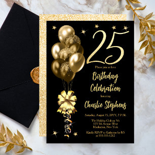 Invitación Globos de oro elegantes en fiesta de cumpleaños nú
