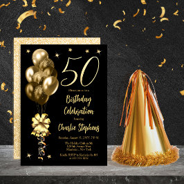 Invitación Globos de oro elegantes en la fiesta de cumpleaños