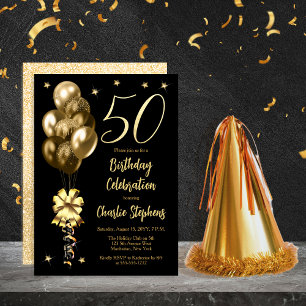 Invitación Globos de oro elegantes en la fiesta de cumpleaños