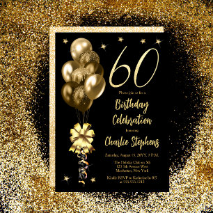 Invitación Globos de oro elegantes en la fiesta de cumpleaños