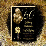 Invitación Globos de oro elegantes en la fiesta de cumpleaños<br><div class="desc">Elegantes globos purpurinas de tono dorado con gran arco y correas y estrellas de acento "60" invitación a la fiesta de cumpleaños número 60.</div>