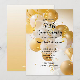 Invitación Globos de oro en aniversario de boda