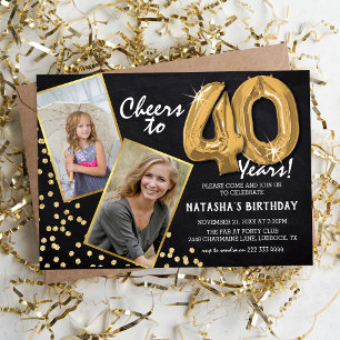 Invitación Globos de Oro en Pizarra 2 Foto Cumpleaños 40