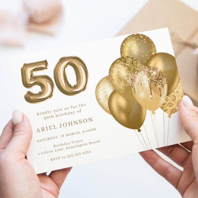Invitación Globos de Oro Fiesta de cumpleaños número 50 (Subido por el creador)