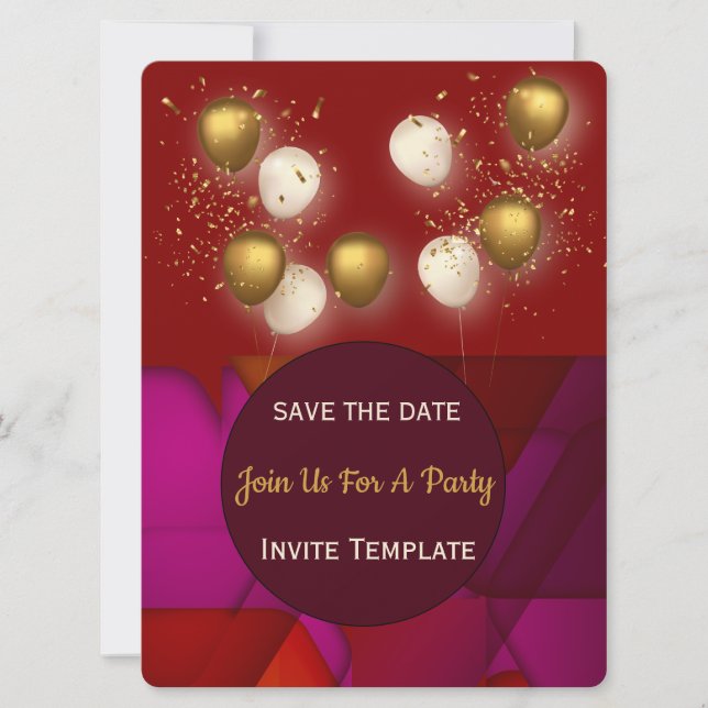 Invitación Globos de Oro Fiesta de Vidrio Emplomado (Anverso)
