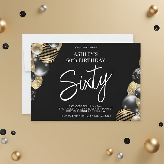 Invitación Globos de Oro Negro Cumpleaños 60 (Subido por el creador)