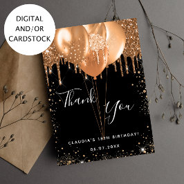Invitación Globos de oro negro de cumpleaños carta de agradec