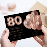 Invitación Globos de oro Rosa Black 80th Birthday Party<br><div class="desc">Rosa Globos de Oro Negro 80 Invitación a fiesta de cumpleaños Ver colección coincidente en Nest Store</div>