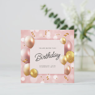 Invitación Globos de oro rosa Cumpleaños