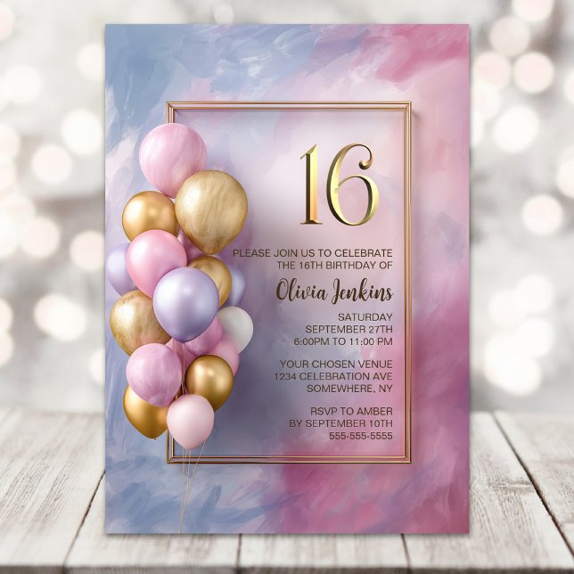 Invitación Globos de Oro Rosa Cumpleaños 16 (Subido por el creador)