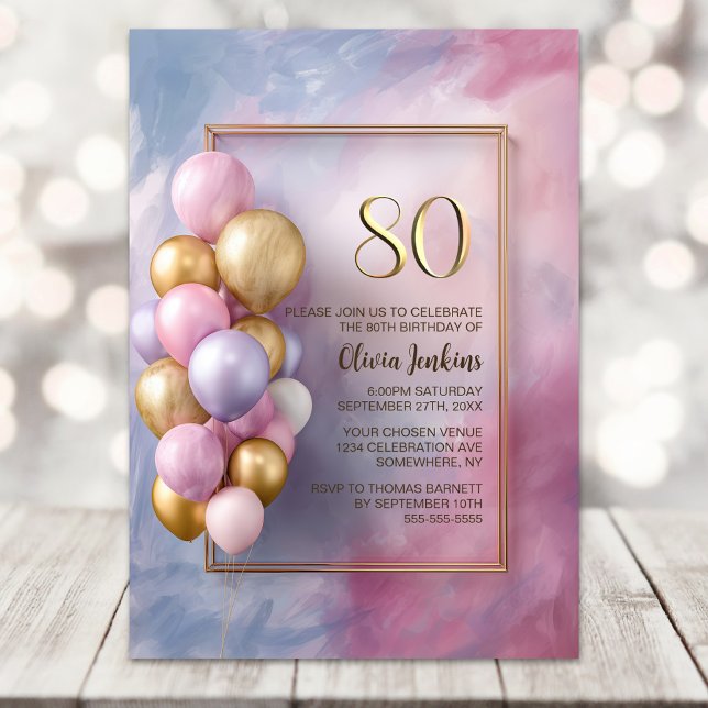 Invitación Globos de Oro Rosa Cumpleaños 80 (Subido por el creador)