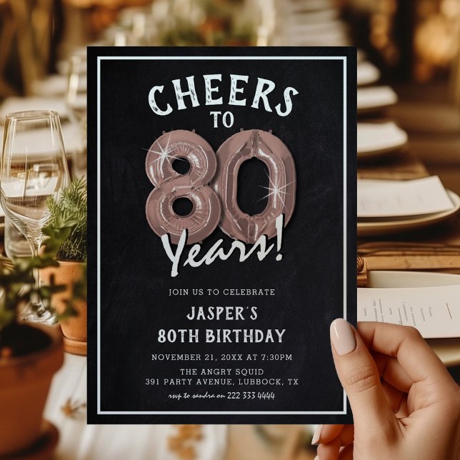 Invitación Globos de oro Rosa de pizarra rústica 80 cumpleaño (Subido por el creador)