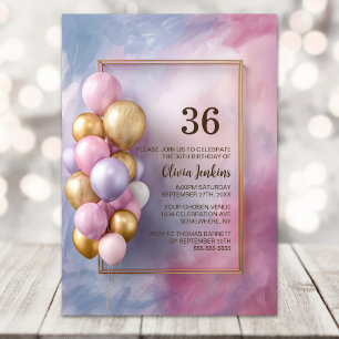 Invitación Globos de Oro Rosa Fiesta de Cumpleaños de Cualqui
