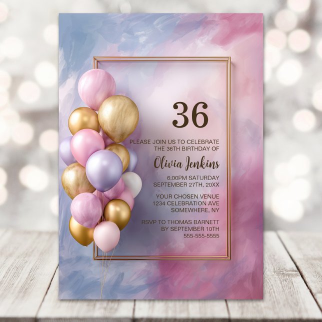 Invitación Globos de Oro Rosa Fiesta de Cumpleaños de Cualqui (Subido por el creador)