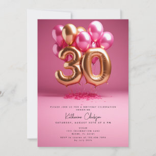 Invitación Globos de oro rosado caliente Fiesta de cumpleaños