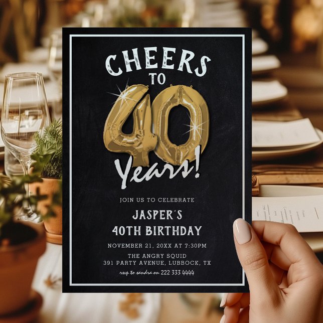 Invitación Globos de oro rusticos de Chalkboard 40 cumpleaños (Subido por el creador)