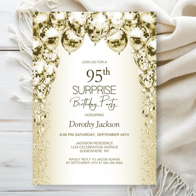 Invitación Globos de oro sorprenden fiesta de cumpleaños núme (Subido por el creador)