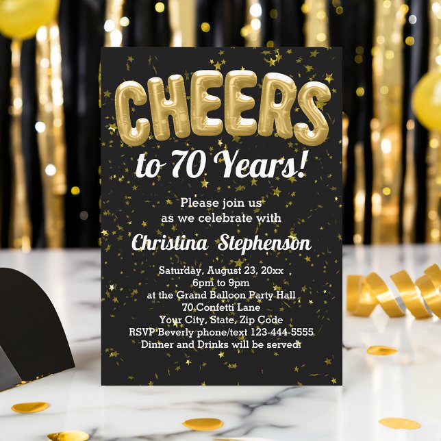 Invitación Globos de oro vitorean a 70 años 70 cumpleaños (cheers to 70 years 70th birthday party invitations)