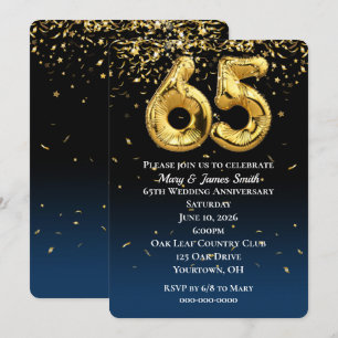 Invitación Globos de oro y Confetti en 65 años