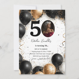 Invitación Globos de oro y negro 50 cumpleaños