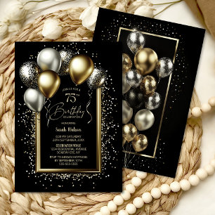 Invitación Globos de Oro y Negro 75ª fiesta de cumpleaños