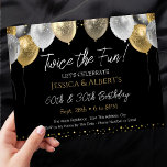 Invitación Globos de oro y negro de cumpleaños doble<br><div class="desc">Diseño de plancha de globos purpurina plata y oro. Ajustable para cualquier adulto mayor ahorra las invitaciones de fiesta de cumpleaños. Invitación de descarga digital imprimible</div>