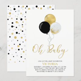 Invitación Globos de oro y negro | Oh Baby Boy Baby Shower