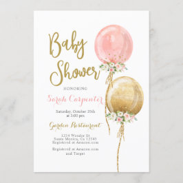 Invitación Globos de oro y rosa chica de Baby Shower
