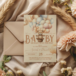 Invitación Globos de osito de peluche Apenas esperamos Baby S
