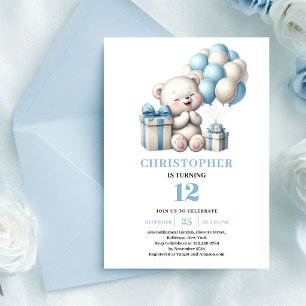 Invitación Globos de osito de peluche azul caprichoso cumplea