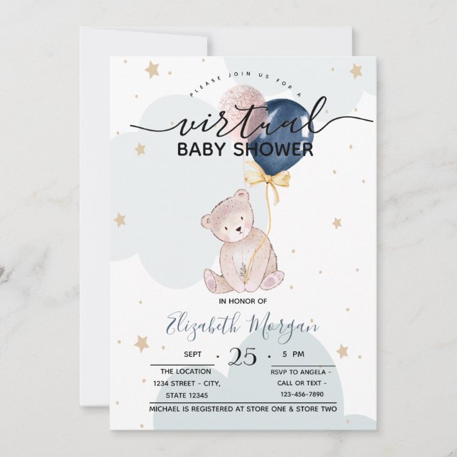Invitación Globos de osito de peluche Baby Shower (Anverso)